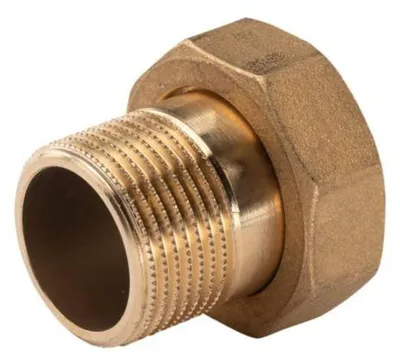 Produktbild von Messing Gewinde-Fitting Schaft flachdichtend mit Kappe 3/4'AG (DN 20) - 1'IG (DN 25) - schwere Ausführung