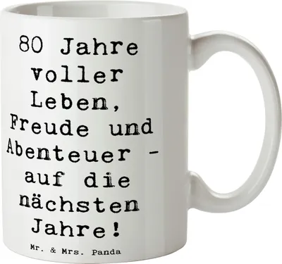 Produktbild von Mr. & Mrs. Panda Tasse Spruch 80. Geburtstag Abenteuer - Weiß - Geschenk, Alter, besonderes Ereignis, 80 Jahre, Jubiläum, Kaffeetasse, Happy Birthday, haferl, Trinkbecher
