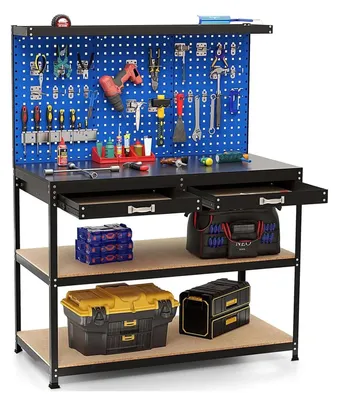 Image de Établi - Table de travail pour charges lourdes - Capacité de charge : 230 kg - 121 x 65 x 156 cm - Pour garage et atelier - Bleu