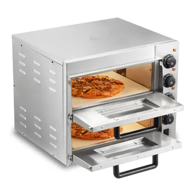 Produktbild von VEVOR Kommerzieller Pizzaofen Backofen 2-lagig 356 mm, elektrischer Pizzaofen aus Edelstahl mit vier Drehknöpfen, Mehrzweck-Pizzamaker Indoor, zum Backen im Restaurant, zu Hause, Silber
