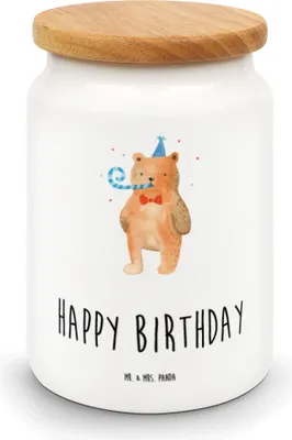Produktbild von Mr. & Mrs. Panda behälter Bär Geburtstag - Weiß - Geschenk, Dose, Keksdose, Aufbewahrungsdose, Kaffeedose, Alles Gute, Happy Birthday, Teedose, Glückwunsch