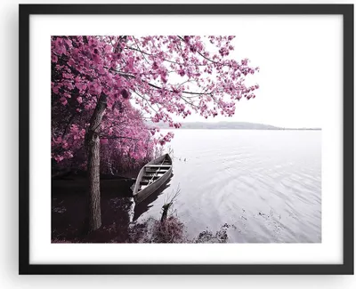 Produktbild von Gerahmtes Poster - Schwarzer Rahmen - See Rosa Bäume - 50x40 cm - Wand Bild - Wanddeko - Wandbilder - Kunstposter - Wandposter - Bilderrahmen - Bilder - Kunstdruck - Wandbild - P2BAA50x40-4147