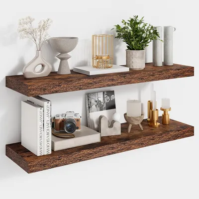 Zdjęcie produktu dla Zestaw półek ściennych, 2 sztuki, szerokość 60 cm, wykonane z płyty MDF, kolor: brąz vintage, do łazienki