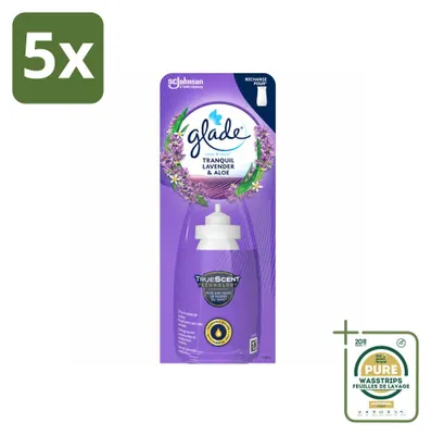 Imagen del producto de 5 unidades de recambio para ambientador Glade Sense & Spray, aroma lavanda y aloe, 18 ml, pack ahorro