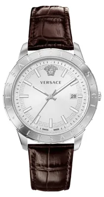 Produktbild von Versace VE2C00121 Univers weiss silber braun Leder Armband Uhr Herren NEU