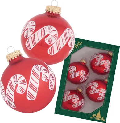 Produktbild von Krebs Glas Lauscha Weihnachtsbaumkugeln 4er Set - Zuckerstangen - aus Glas - ca. 7 cm