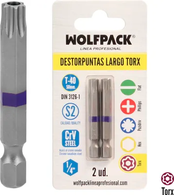 Imagen del producto de Wolfpack: Juego de dos destornilladores Torx T40, fabricados en acero S2 al cromo vanadio