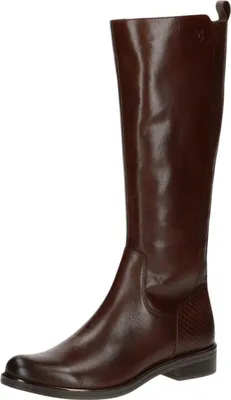 A studio shot of a single brown leather boot.
