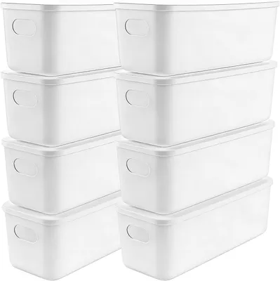 Obrázok produktu pre Ukladacia krabica s vekom, 28 x 10,5 x 9,5 cm, 8 kusov, stohovateľná, vhodná do malých priestorov