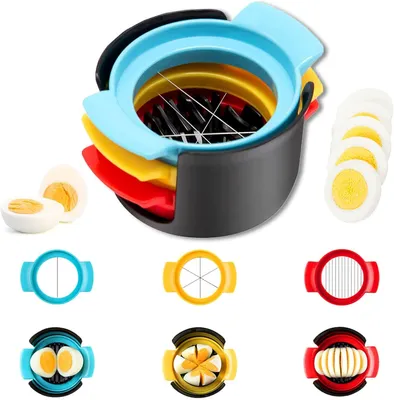Imagen del producto de Cortador de huevos 3 en 1, acero inoxidable, con 2 mitades, para cortar huevos en 10 y 6 porciones, ideal para huevos y frutas