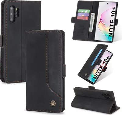 Produktbild von Galaxy Note 10 Hülle, LaimTop Retro Kunstledertasche Schutzhülle mit Kartenfach Standfunktion für Samsung Galaxy Note 10 / Note 10 5G Schwarz