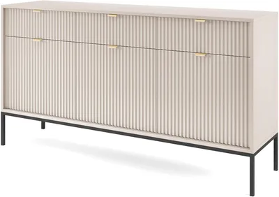 Produktbild von Easy4You Kommode N1 Kaschmir Matt 154x83x40 cm (B x H x T) mit 3 Schubladen und 3 Türen Sideboard Ideal für Wohnzimmer, Schlafzimmer Moderne Elegante Schubladenschrank mit Schwarzer Metallfuß