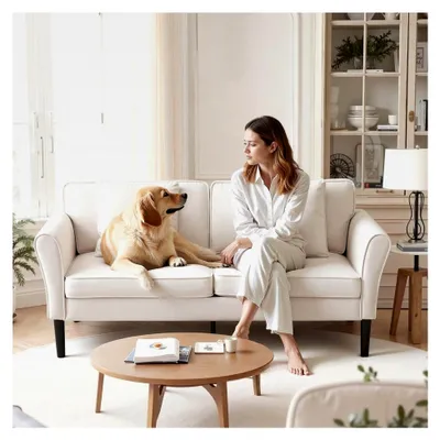 Produktbild von Zweisitzer-Loveseat-Sofa (176 cm), modernes kleines Cord-Sofa mit gewundener Federung, weichen Kissen und stabilem Rahmen für Schlafzimmer, Büro oder Wohnung, weiß