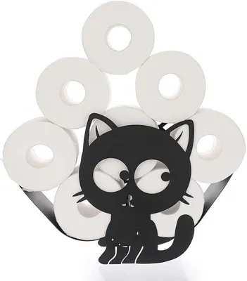 Image de Porte-papier toilette en métal, noir, sans perçage, décoration murale pour la salle de bains et la cuisine, motif chat
