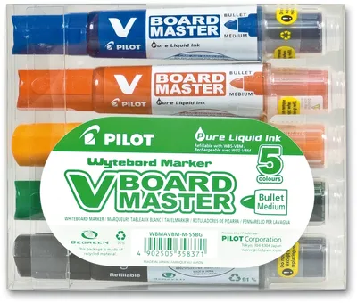 Image de Pilot V-Board Master marker 5 pc(s) Pointe biseautée Noir, Bleu, Vert, Orange, Rouge