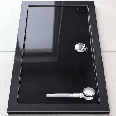 Produktbild von doporro Duschtasse Duschwanne 90x160x4 flach inkl. Ablaufgarnitur AL01 aus Acryl in Schwarz Rechteckig DIN-Anschlüsse für bodenebene Montage geeignet Faro2