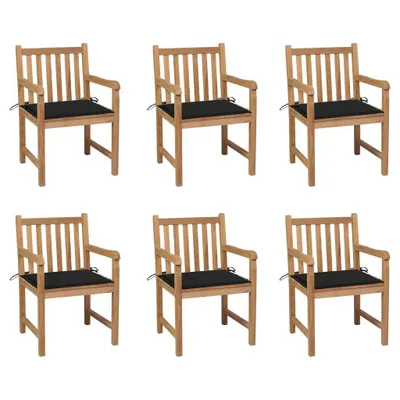 Produktbild von Gartenstühle 6 Stk. mit Schwarzen Kissen Massivholz Teak