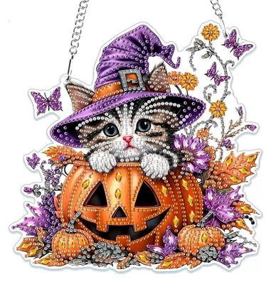 Image de Kit de loisirs créatifs : pendentifs "diamant malerei" sur le thème des chats, des fleurs d'automne et des décorations de fenêtre