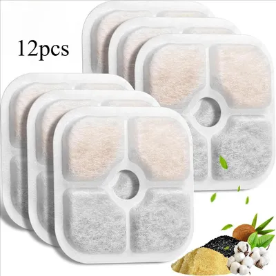 Produktbild von 12 Stück,Trinkbrunnenfilter,Aktivkohlefilter 8.4cm mit Baumwolle & Aktivkohle, Automatischer Trinkbrunnen für Haustiere,Quadratisches Filterelement