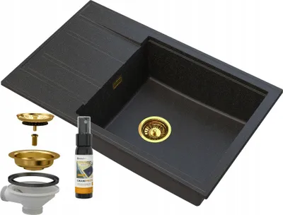 Produktbild von Granitan | Granitspüle LOUIS GOLDEN - Schwarz mit Goldpartikeln - Modernes Design - Hohe Qualität