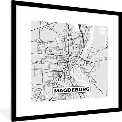 Produktbild von MuchoWow® Gerahmtes Poster Deutschland - Stadtplan - Magdeburg - Karte 40x40 cm - Poster mit Schwarzem Bilderrahmen Wandposter Rahmen Foto Bilder - Poster - Plakat im Rahmen