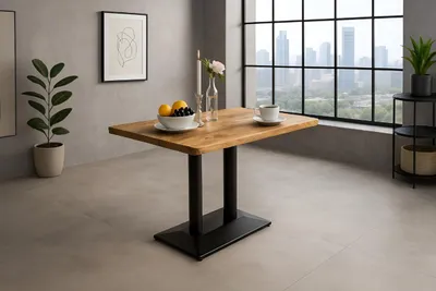 Produktbild von Bistrotisch Isla, Mangoholz massiv & Natur, Säulentisch/Esstisch 100x60 cm, Baumkante, Gastrotisch mit Mittelfuß, Eisen schwarz