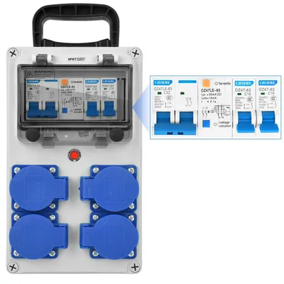 Produktbild von Baustellenkoffer, 230 V, mit Schutzschalter, 16 A, IP67, 4 Steckdosen