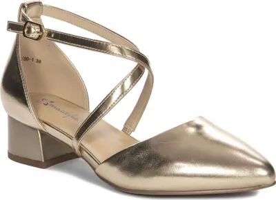 Produktbild von Elegante goldene Schuhe mit Riemenverschluss, Naturleder-Innenausstattung für hohen Tragekomfort