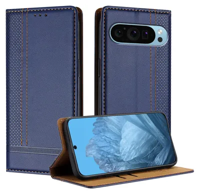 Obrázek produktu pro Pouzdro pro Google Pixel 9 kožené flipové pouzdro s funkcí stojánku modré