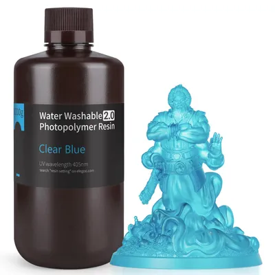 Produktbild von ELEGOO Upgraded 405nm Wasser Waschbares Resin 2.0, Klar Blau 1000g – Klar Blau 2.0