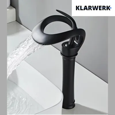 Produktbild von NAVIS | Design Wasserfall Wasserhahn Bad Schwarz hohe Badarmatur | Elegante Premium Edelstahl Armatur Für hohe Waschbecken|Mischbatterie 2 Anschlüsse