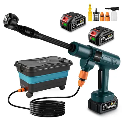 Image de Nettoyeur haute pression sans fil, 60 bars Nettoyeur haute pression portable avec 2 batteries, buse multi-fonctions 6 en 1 pour voiture, terrasse, jardin, clôture, piscine