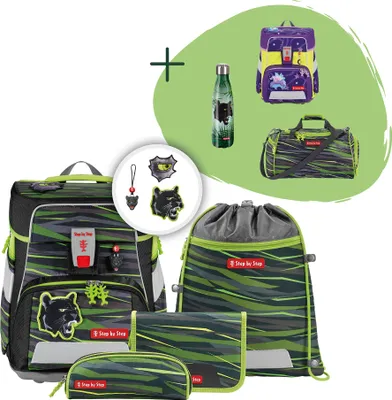 Produktbild von Step by Step Schulranzen-Set SPACE „Wild Cat Chiko“, 8-teilig, grün