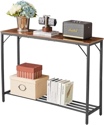 Produktbild von YMYNY Konsolentisch Beistelltisch Spleißdesign Schmaler Sofatisch Werkstoffregal 107×30×78CM Rustikal Braun