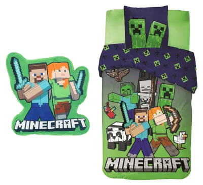 Produktbild von Minecraft-Schlafzimmer-Set; Bettbezug und Kissen