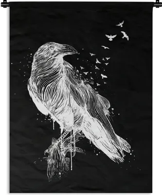Produktbild von MuchoWow® Wandteppich Wandbehang Krähe - Vogel - Schwarz - Weiß 60x80 cm Tapisserie Dekoration Wandtuch - Decke - Wandtücher - Wohne