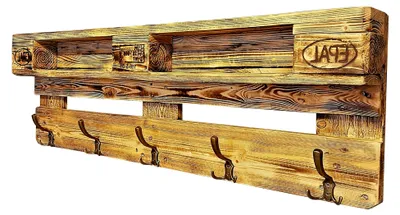 Produktbild von Garderobe aus Holz im Vintage-Stil mit Aufhängung und 5 Kleiderhaken/Wandregal/Ablage für Jacken/Palettenmöbel