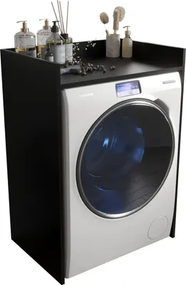 Produktbild von Waschmaschinenschrank Überbauschrank Waschmaschine Trockner Schrank Wäschetrockner Küche Badezimmer Regal Waschmaschinenregal Waschmaschinenüberbau Badezimmermöbel OTIS Schwarz matt