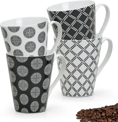 Image de Tasses à café set de 4 tressées motif rétro rayé