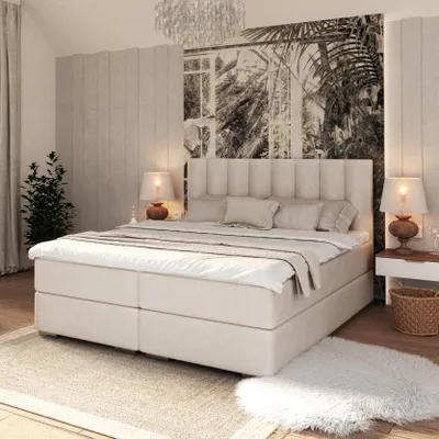 Produktbild von FDM Bett HEBRON Trinity 140x200 cm Polsterbett mit Boxspring Bettkasten Stauraumbett Samt beige