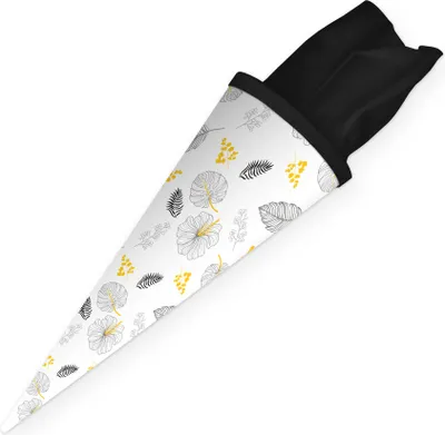 Produktbild von itenga Geschwister Schultüte 35cm "Muster Blätter" Schwarz Goldgelb