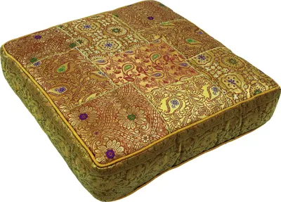 Produktbild von Orientalisches Eckiges Patchwork Kissen 50 cm, Sitzkissen, Bodenkissen mit Baumwollfüllung - Goldgelb, Viskose, Zierkissen, Dekokissen, Sofakissen