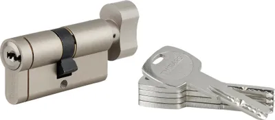 Image de Cylindre de serrure à bouton débrayable Transit 1, 30Bx30mm, 5 clés, nickelé - THIRARD