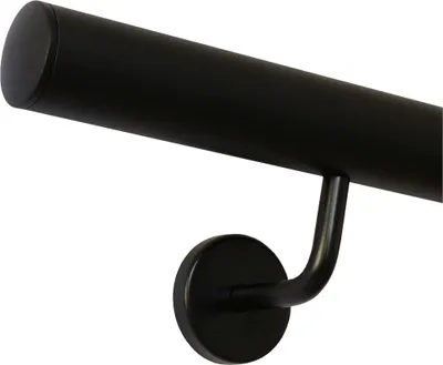 Produktbild von Handlauf schwarz pulverbeschichtet V2A Edelstahl Geländer innen außen wetterfest beständig 130 cm mit 2 Halter leicht gewölbte Kappe