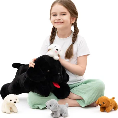 Zdjęcie produktu dla Omgoods - Duży pluszowy labrador z 4 szczeniakami, miękka zabawka