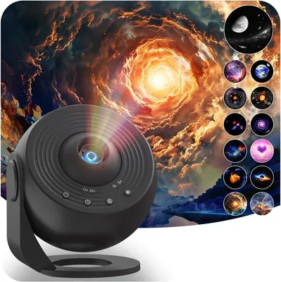 Produktbild von Minicee Galaxy Projektor 13-in-1 Sternenhimmel Projektor mit 13 Filmdiscs, LED Nachtlicht, USB, Planetarium Lampe für Schlafzimmer, Schwarz