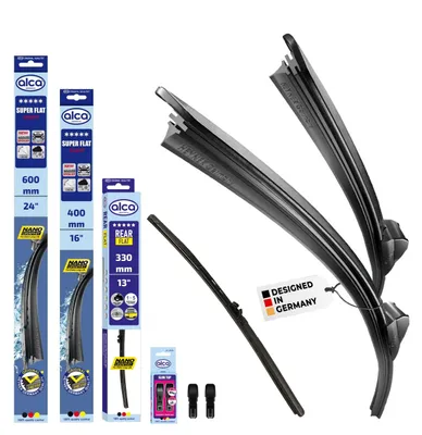 Produktbild von alca® Scheibenwischer Komplettset für SKODA FABIA III 08.2014 - 06.2021, SUPER FLAT Flachbalkenwischer, extraflaches Design, Flexibel, Nanographitbeschichtung