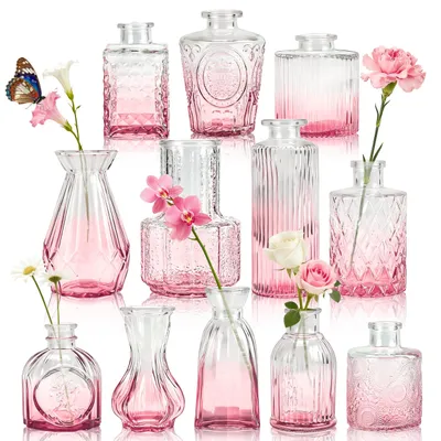 12er-Set Knospenvasen aus Glas, Vintage, für Blumen & Deko