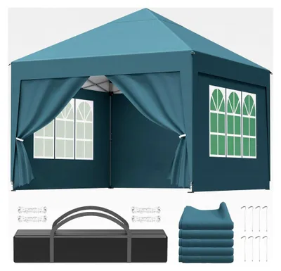Produktbild von Höhenverstellbarer Pavillon 3x3, Faltpavillon Wasserdicht Stabil, Pop-up Faltbares Partyzelt mit 4 Seitenteilen, Winterfest, Gartenpavillon UV Schutz 50+, Zelt für Strand, Hochzeit & Camping, Grün
