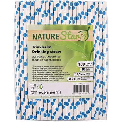 Zdjęcie produktu dla Papierowa słomka do picia NATURE Star 42116, 197 mm, ciemnoniebieska/biała